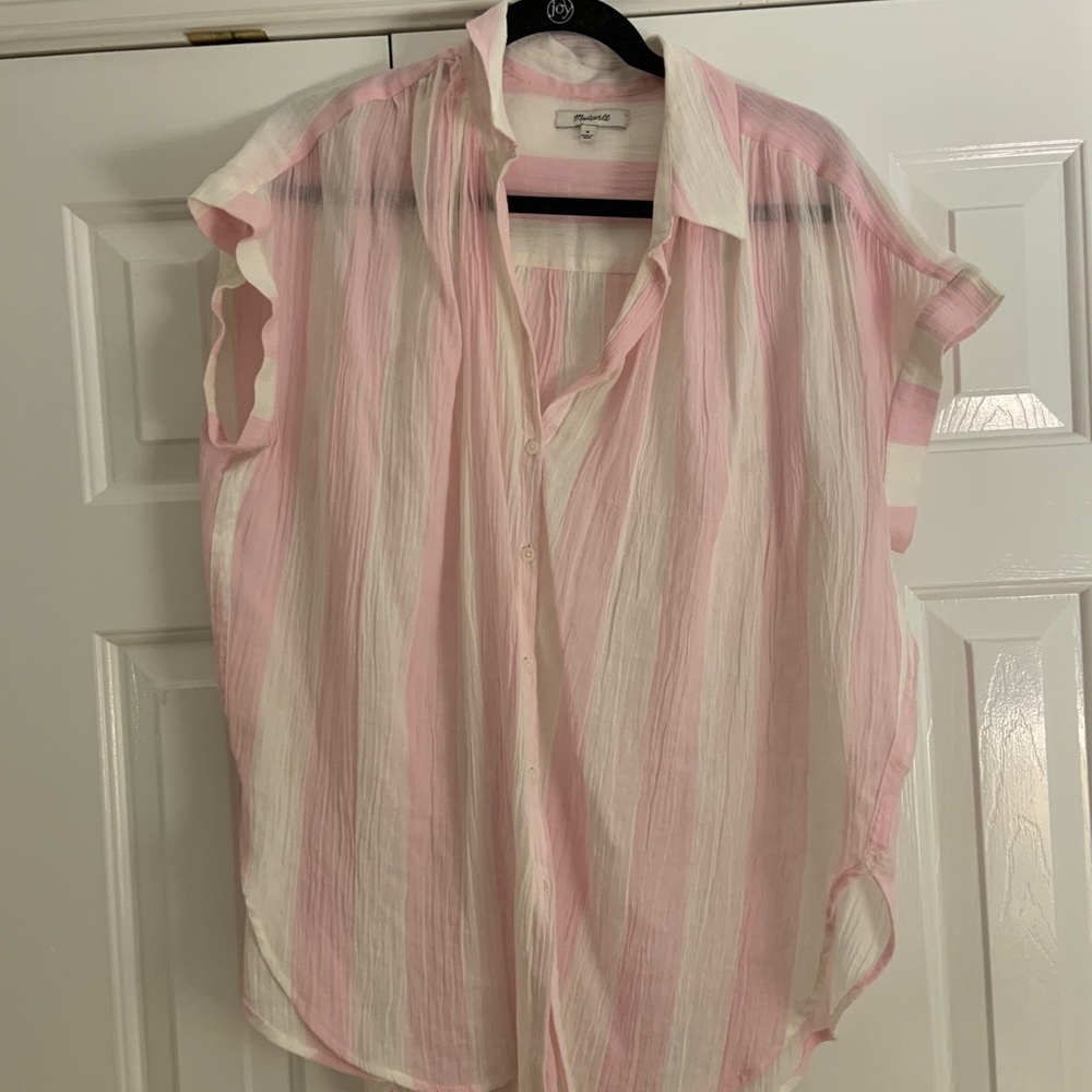 Madewell Pink&White striped blouse